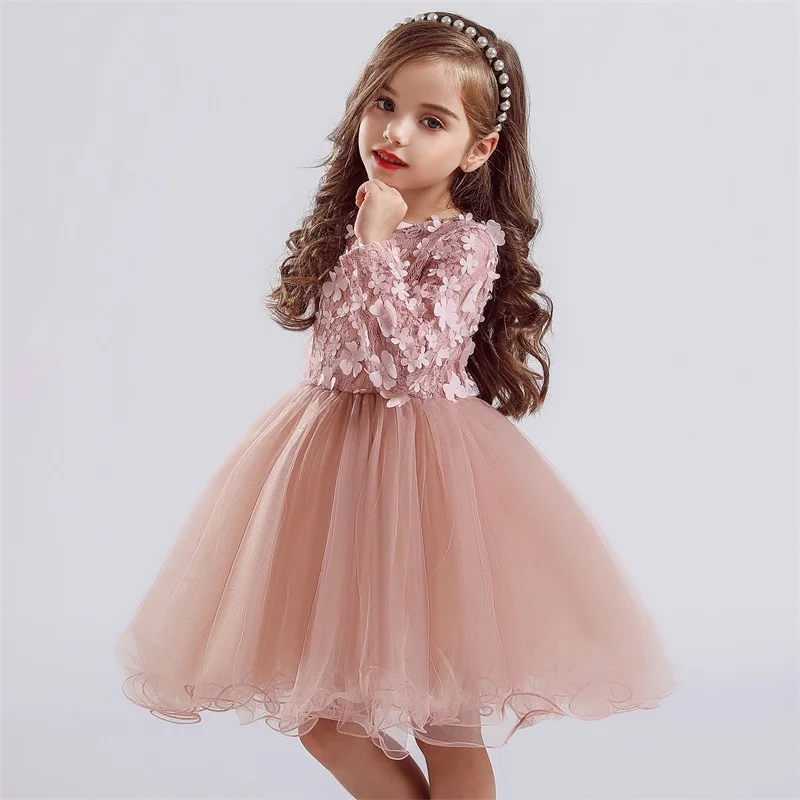 

2019 New Kids Casual Dress Flower Long Sleeve Girls Dress Lace Princess Party Children Dress Daily Kids Dress For Girls Vestidos