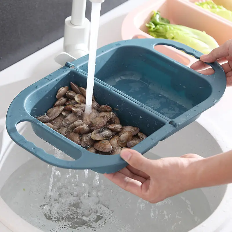 Kitchen Folding Drain Basket Plastic Vegetable Washing Basin Household Washing Storage Fruit Basket Strainers Kitchen Tool
