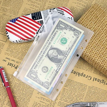 

5pcs A6 PVC Zipper Bags Pouch Standard 6 Holes Transparent Bag Card Bills Bags Loose Leaf Plastic Cards Holder Storage Documents