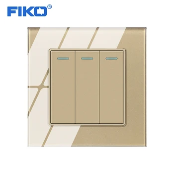 

FIKO light switch luxury buttons switches, 3 open double control 86*86mm crystal tempered glass panel Household outlet