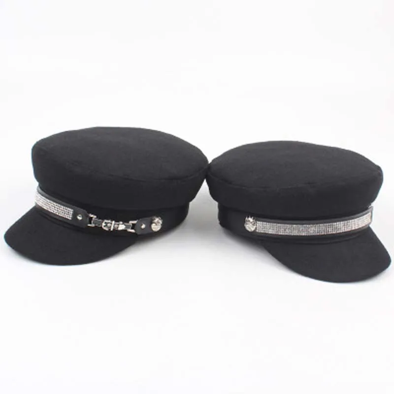 PCFDDR British Fragrance Fashion Retro Beret Autumn and Winter Lady Leisure Duck Tongue Bar Knight's Cap Individual Hot Drilled。