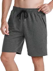 Short de sport en coton pour hommes, avec poches à fermeture éclair, taille élastique, pour entraînement, Jogging, Gym, athlétisme, été 
