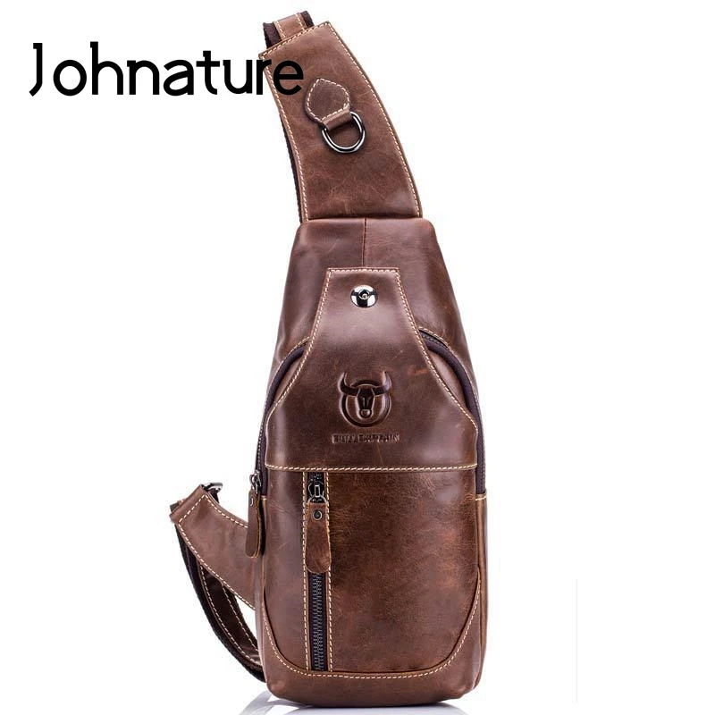 

Johnature 2019 New Men Genuine Leather Chest Bags Vintage Zipper Soft Cowhide Shoulder&crossbody Bags Man Small Messenger Bag