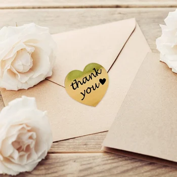

500pcs/roll Thank You Handmade Heart Design Bronzing Seal Multiple Colour Diy Multifunction Seal Sticker Gift Packaging Label