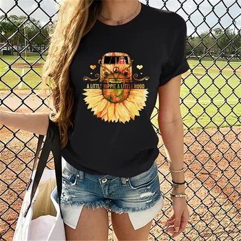 

2020 Summer Plus Size Short Sleeve T-shirt Girl Sunflower Printing Tops Tee T-shirt Casual Tops T Shirt for Women Lady Girls
