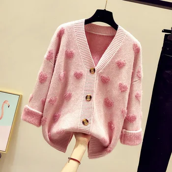 

sweet knitted women sweaters and cardigan v-neck button loose thicken warm lady elegant outwear coat tops
