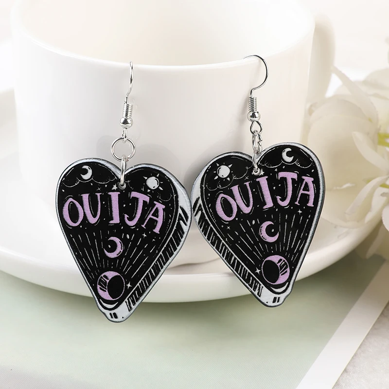 1Pair Fashion Black Witchy Charms Spooky Creative Acrylic Cauldron  Planchette Dangle Earrings For Women Girl Birthday Gift