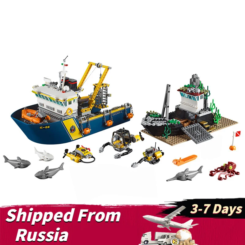 

City Series Set Deep Sea Exploration Ship Marine life Shark Bricks Scuba Divers Figures Blocks 774Pcs Kids Toys Compatible City