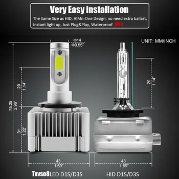 

2pcs LED Headlight D1S/D3S Headlamp TXVSO8 Light Conversion Waterproof