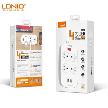 

LDNIO EU US UK 2500W Electrical Socket QC3.0 USB Fast Charging Universal Extension Power Strip 4 USB 10A Outlet 2M Smart Switch