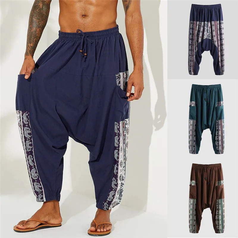 Vintage Men Wide Leg Baggy Pants Elastic Loose Casual Pants Drawstring High Waist Male Muslim Baggy Pants Casual Trousers Vintage Men Wide Leg Baggy Pants Elastic Loose Casual Pants Drawstring High Waist Male Muslim Baggy Pants Casual Trousers