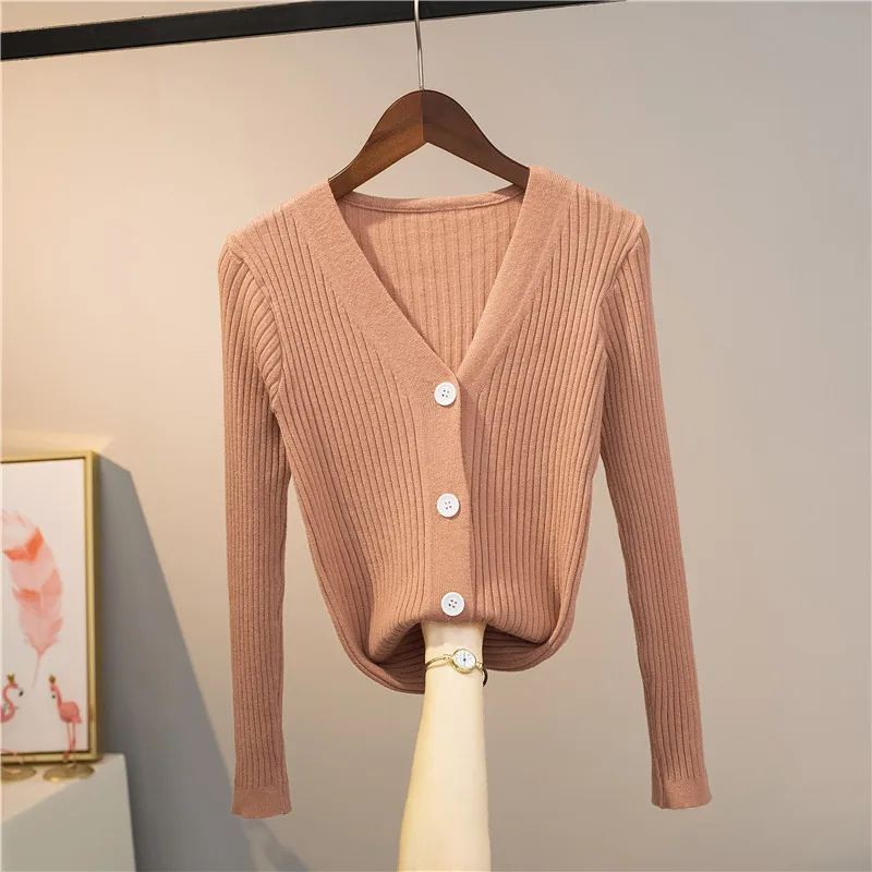 

Fall 2021 women new Hot selling crop top pink sweater cardigan women korean fashion netred casual knitted ladies tops Vy01103