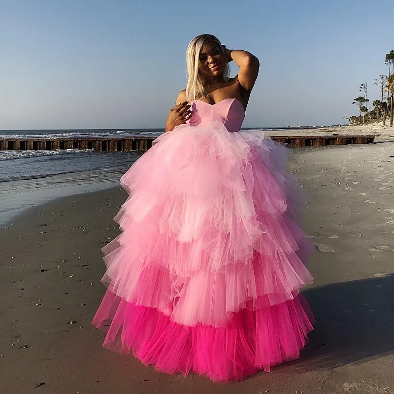 Pink Fuchsia Mix Color Puffy Prom Dresses Sweetheart Tiered Layered Tulle  Party Dress Black Girls Evening Gowns For Teens - Prom Dresses - AliExpress