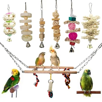 

7PCS Parrot Toy primary color suit hanging bridge rattan ball string silk melon slice string toy combination Amazon wish