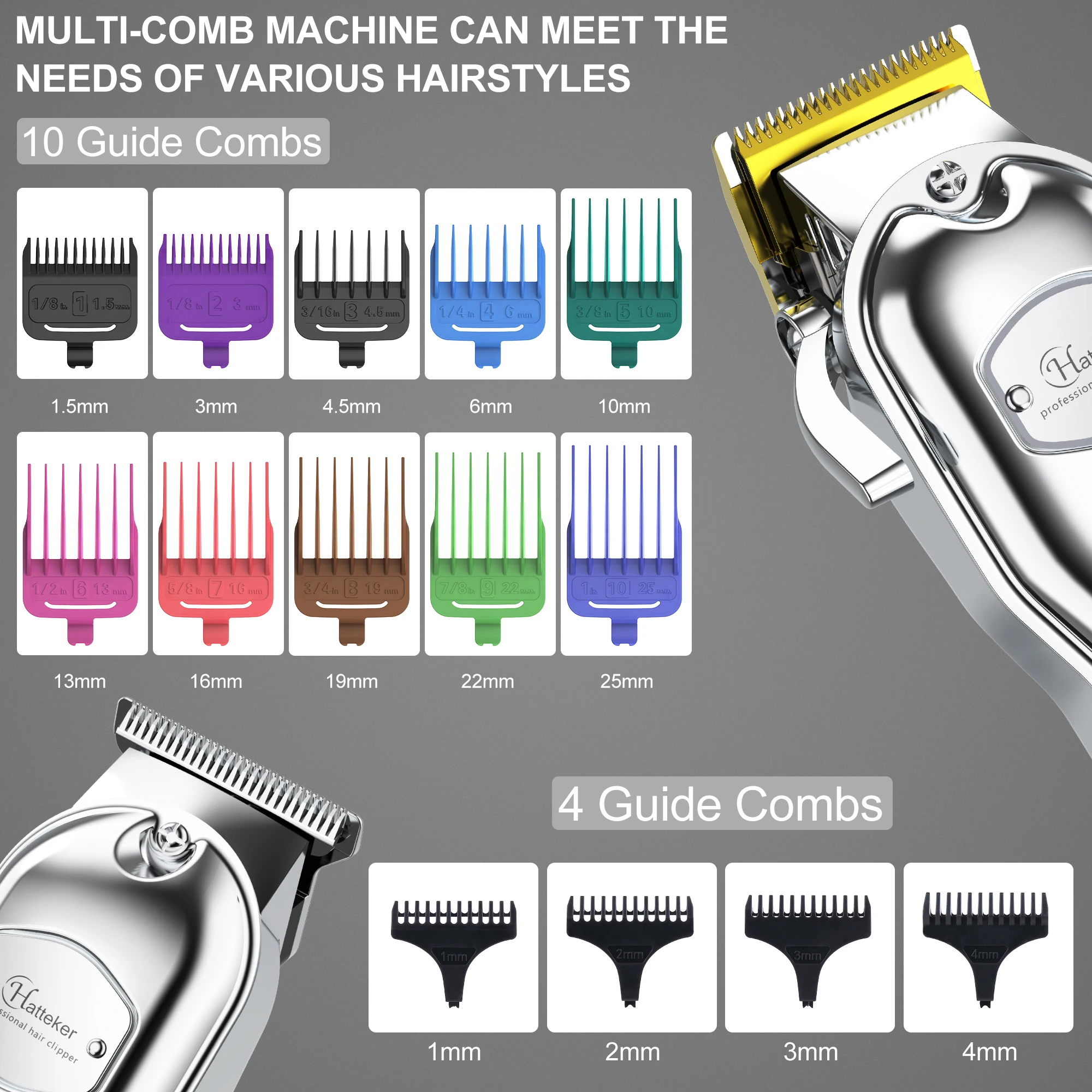 Hatteker Professional Hair Cutter Mans Hair Clipper Set Metal Electric Cordless Hair Trimmer for Barber LCD Display Hairdressing 4