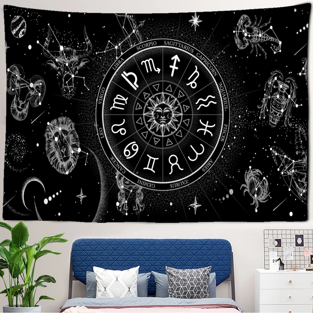 Black And White Tarot Sun Moon Tapestry