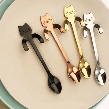 

1PC Cute Cat Coffee Spoon Stainless Steel Kitten Spoon Teaspoon Dessert Snack Scoop Ice Cream Mini Spoons Tableware