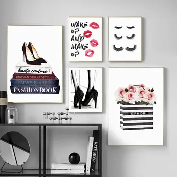 

Fashion Book High Heels Lip Print Eyelash Wall Art Canvas Painting Nordic Posters And Prints Wall Pictures For Living Room Decor