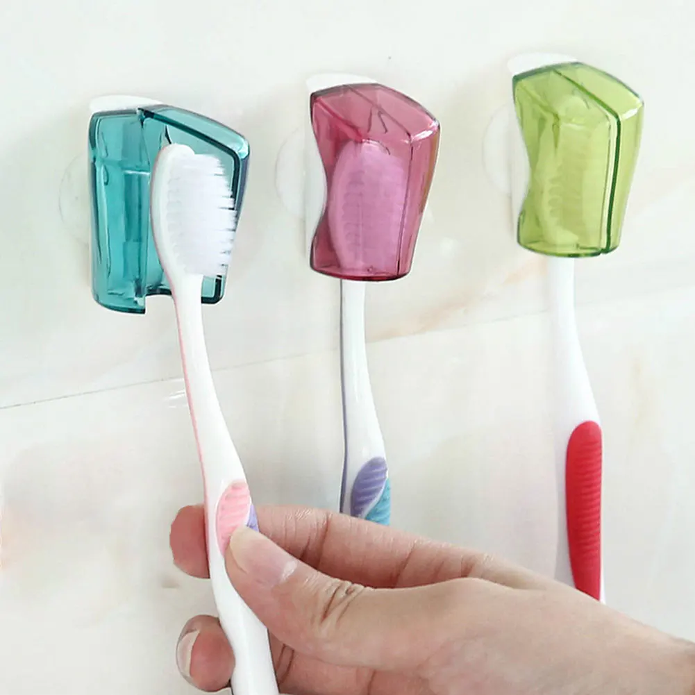 Suction Cup Toothbrush Dust Cover Plastic Family 3 Pack Opening Closing Toothbrush Holder Travel Toothbrush Head Cover