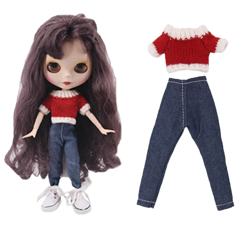 Аксессуары для кукол BJD Blyth одежда вязаный свитер джинсы Bjd 1/6 Одежда куклы фото
