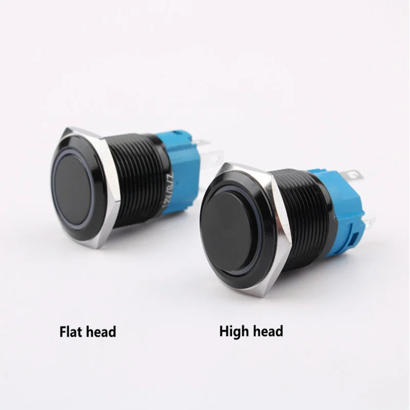 

16mm metal push button Waterproof black switch with light momentary Latching locking Car Auto Lock Reset High/flat head