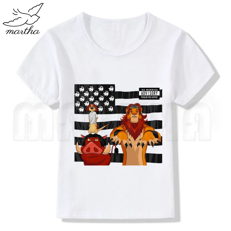 Летняя модная футболка для мальчиков и девочек детская футболка с принтом «Король Лев» и «Тимон и Пумба» милые детские топы с Simba, одежда для малышей - Цвет: WhiteC