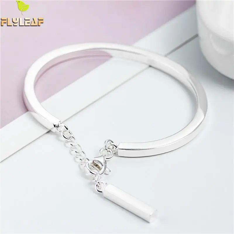 

Flyleaf Simple Strip 100% 925 Sterling Silver Cuff Bracelet For Women Open Bracelets & Bangles Fashion Fine Jewelry High Quality