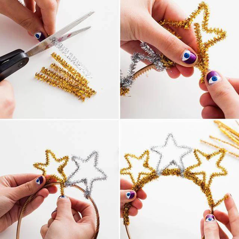 100 шт./лот, блестящие стебли синели, очистители труб, плюшевые стебли мишуры, проводные палочки, детские развивающие игрушки, сделай сам, ручная работа, поставка