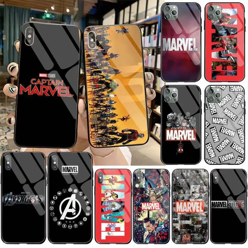 MARVEL Logo Soft Silicone TPU Phone Cover Tempered Glass For iPhone 11 Pro XR XS MAX 8 X 7 6S 6 Plus SE 2020 case MARVEL Logo Soft Silicone TPU Phone Cover Tempered Glass For iPhone 11 Pro XR XS MAX 8 X 7 6S 6 Plus SE 2020 case