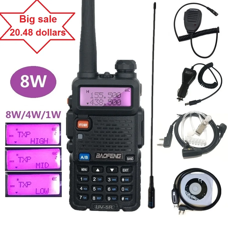 BAOFENG UV-5R 8W Walkie Talkie VHF UHF Amateur Ham CB Radio Station HF Transceiver PMR446 Hunting Radio Amador Scanner VOX UV 5R
