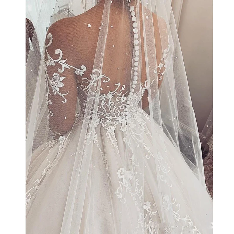 Customized Charming Lace Wedding Dress V-Neck Long Sleeve 2025 Princess Wedding Gown Illusion Bride Gowns Buttons robe de mariee 3
