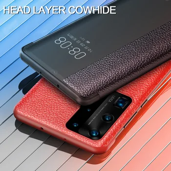 

For Huawei P40 Pro Smart Touch View Genuine Leather Flip Leather Case for Huawei P40 P30 P20 Mate 10 20 X Pro Wake Up Full Case
