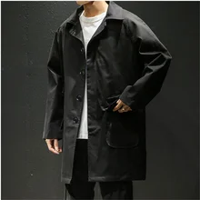 Осенний мужской Тренч, куртка с карманами, пальто, повседневные однотонные пальто, длинный Хлопковый тренч, Черный Армейский зеленый уличная одежда