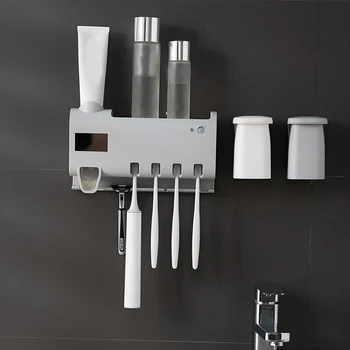 

LED Ultraviolet Toothbrush Sterilizer Automatic Toothpaste Dispenser With Infrared Induction Solar Charging Bathroom Set Newest