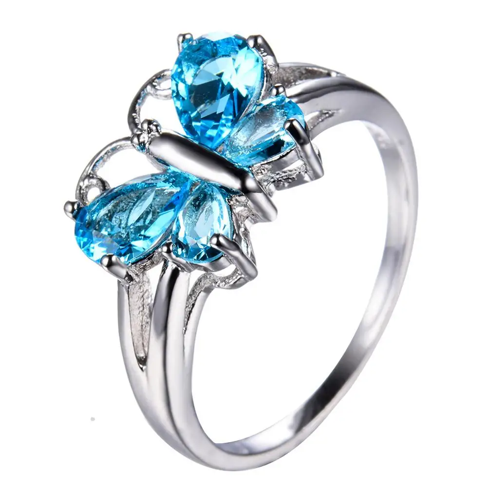 Модное кольцо на палец с голубым бабочкой из циркония|Кольца| |