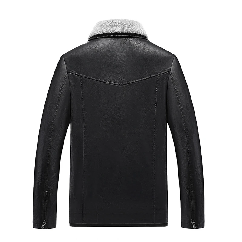 FGKKS 2021 Winter Leather Coat Men High-quality Pu Leather Warm Fur Collar Leather Coat Men Casual Fashion Solid Color Coat leather biker jacket mens Casual Faux Leather