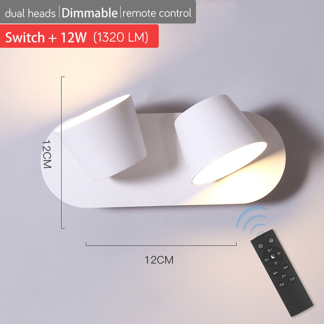 Rotating Remote Control Dimmable LED Wall Lamp for Reading Free Rotation