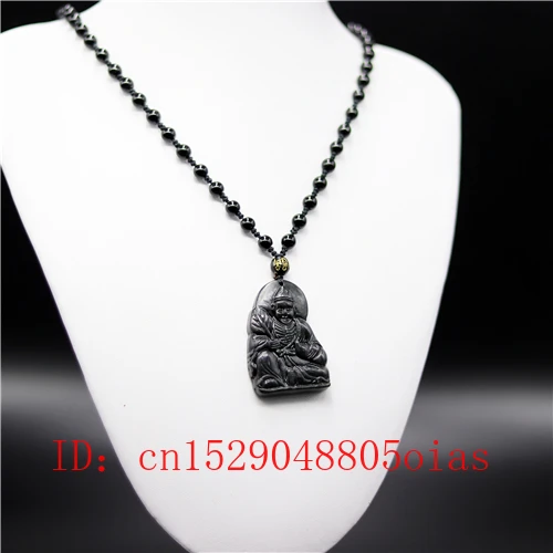 Природный черный зеленый нефрит Будда ожерелье из бисера очаровательные