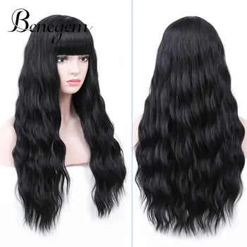 

Benegem Synthetic Black Wig with Bangs Long Wavy Cosplay Wig for Women 26 inch Costume Party Wig Non-Lace Heat Resistant 66 cm