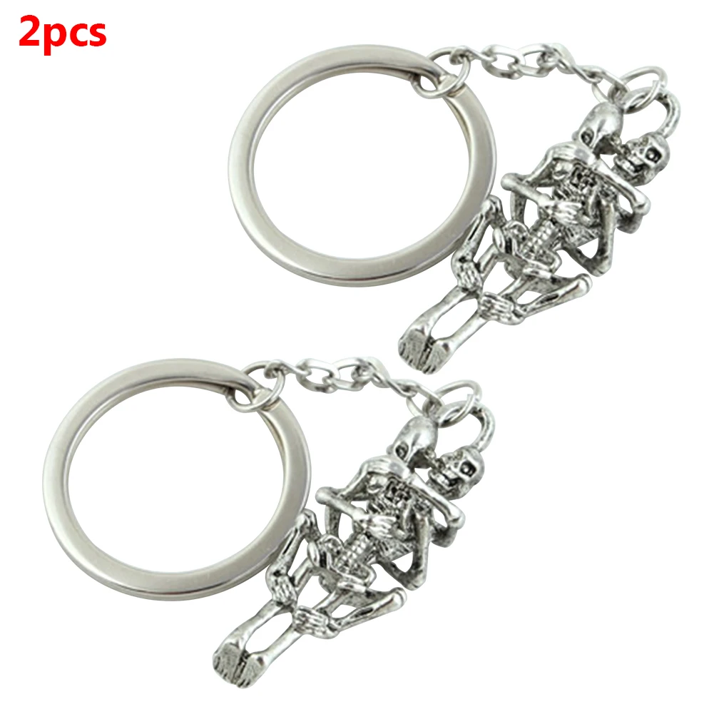 2PCS Valentine Cute Men Women Fashion Car Decorative Key Chain Valentine Day Small Skeleton Shape Handbag Accessory Couple Gift