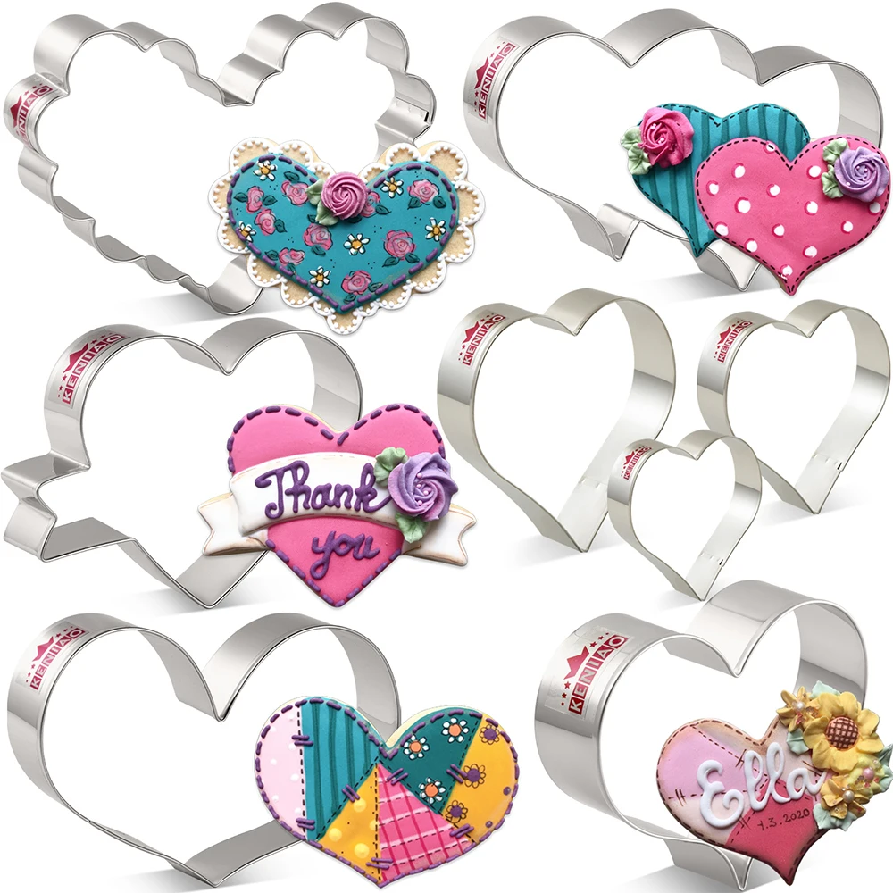 Cookie Cutters 6 Shapes Heart Stainless Steel Mould for Wedding Party Valentine's Day Bread Sandwich