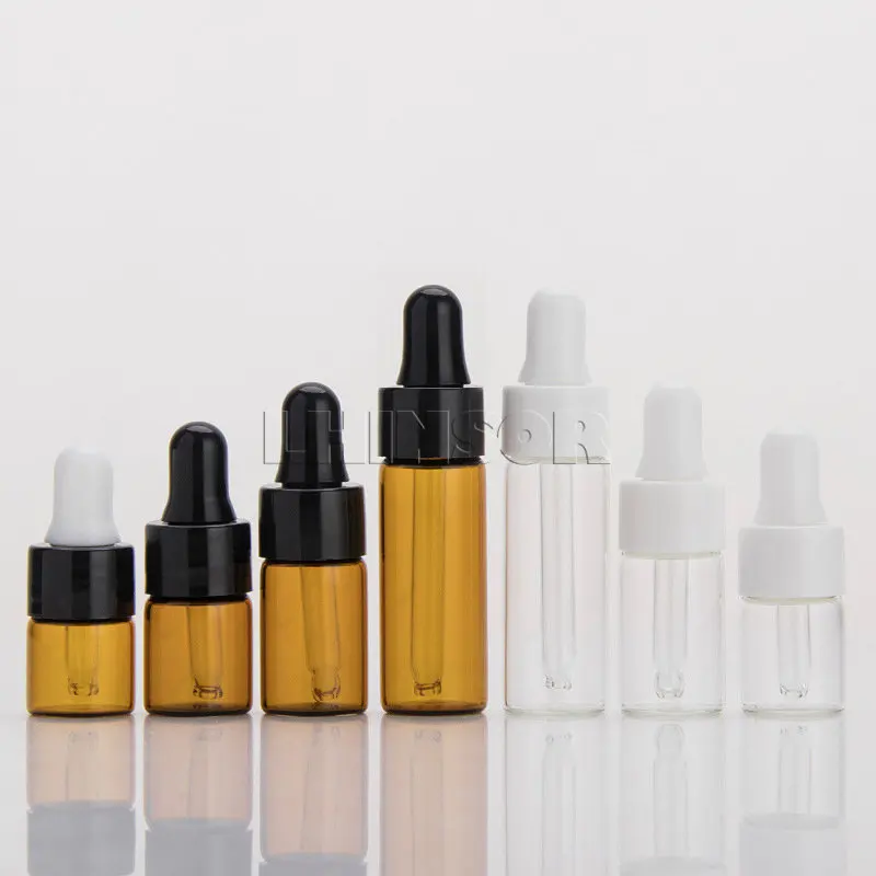 

50pcs/lot 1/2/3/5ml Amber Transparent Glass Dropper Bottle Vials with Pipette for Cosmetic Perfume Doterra Essential Oil Bottles