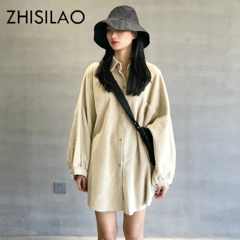 

Solid Long Sleeve Corduroy Blouse Oversize Loose Women Shirt Plus Size Spring Autumn Women Tops 2019 Casual Blouse