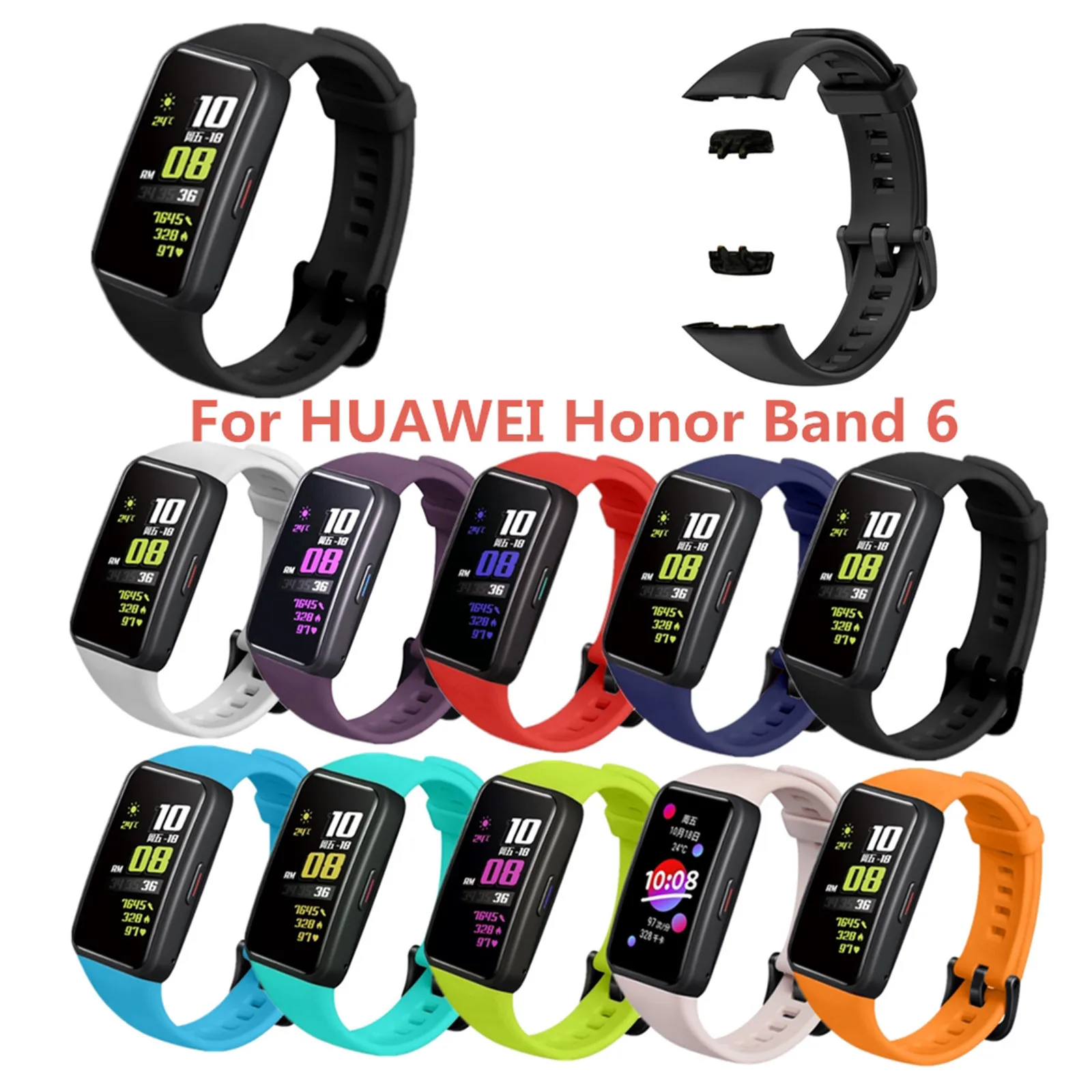 

Быстросъемный цветной ремешок для смарт-часов Huawei Honor Band 6, силиконовый сменный Браслет, однотонный ремешок