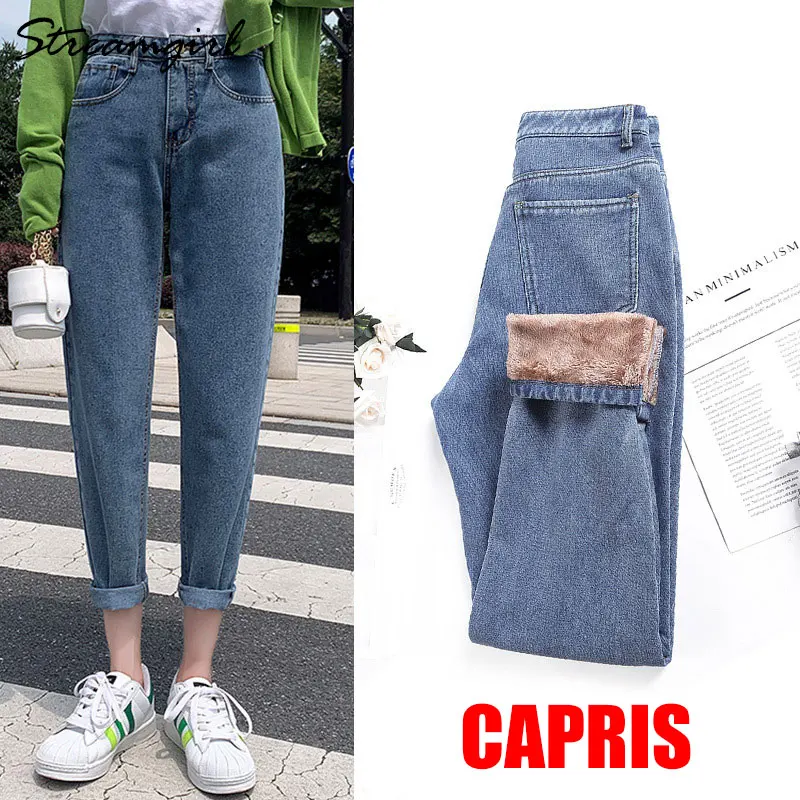 Capris Retro Женские вельветовые джинсы, женские зимние теплые плотные Джинсы бойфренда, женские зимние джинсы с флисовой подкладкой, джинсы с высокой талией, Femme - Цвет: Capris Retro