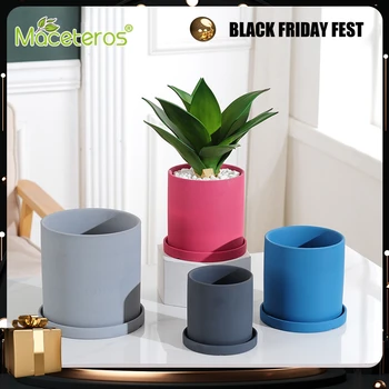 

Nordic Style Matte Creative Round Ceramic Flowerpot Comes With A Tray Simple Succulent Flowerpot Gardening Decoration Supplies