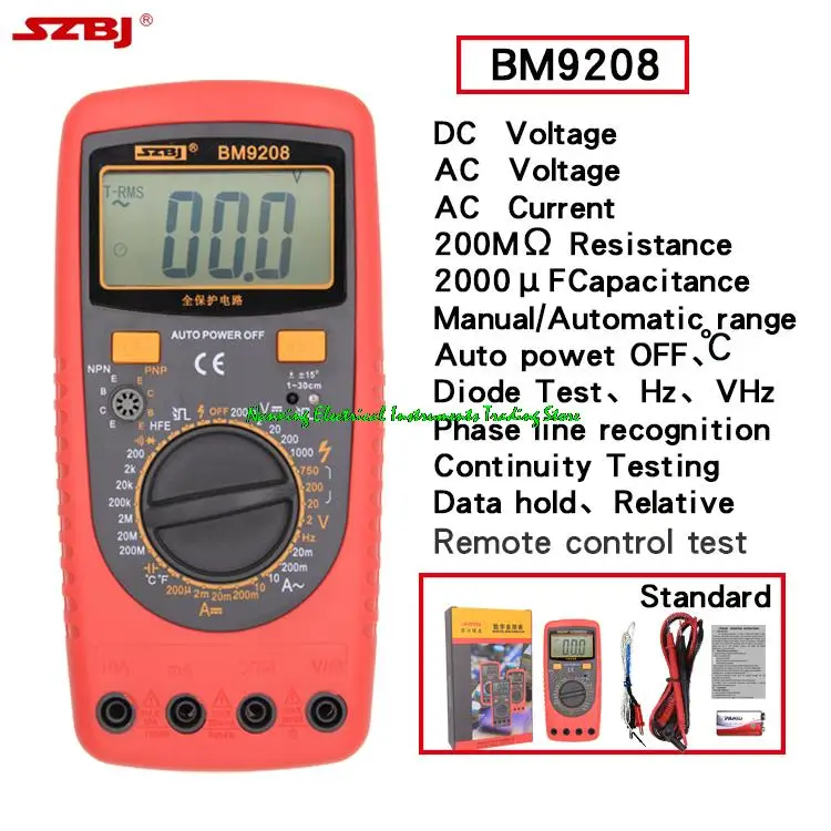 

SZBJ BM9208 Relative value Temperature Capacitance Resistance AC DC Current Voltage Test Measurement Digital Multimeter