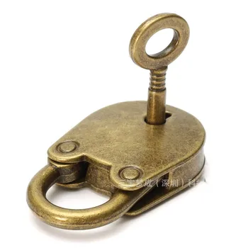 

Bronze Plated Chinese Vintage Padlock mini Lock for suitcase Notebook Luggage Belt Antique Padlock With Key Collections Curio