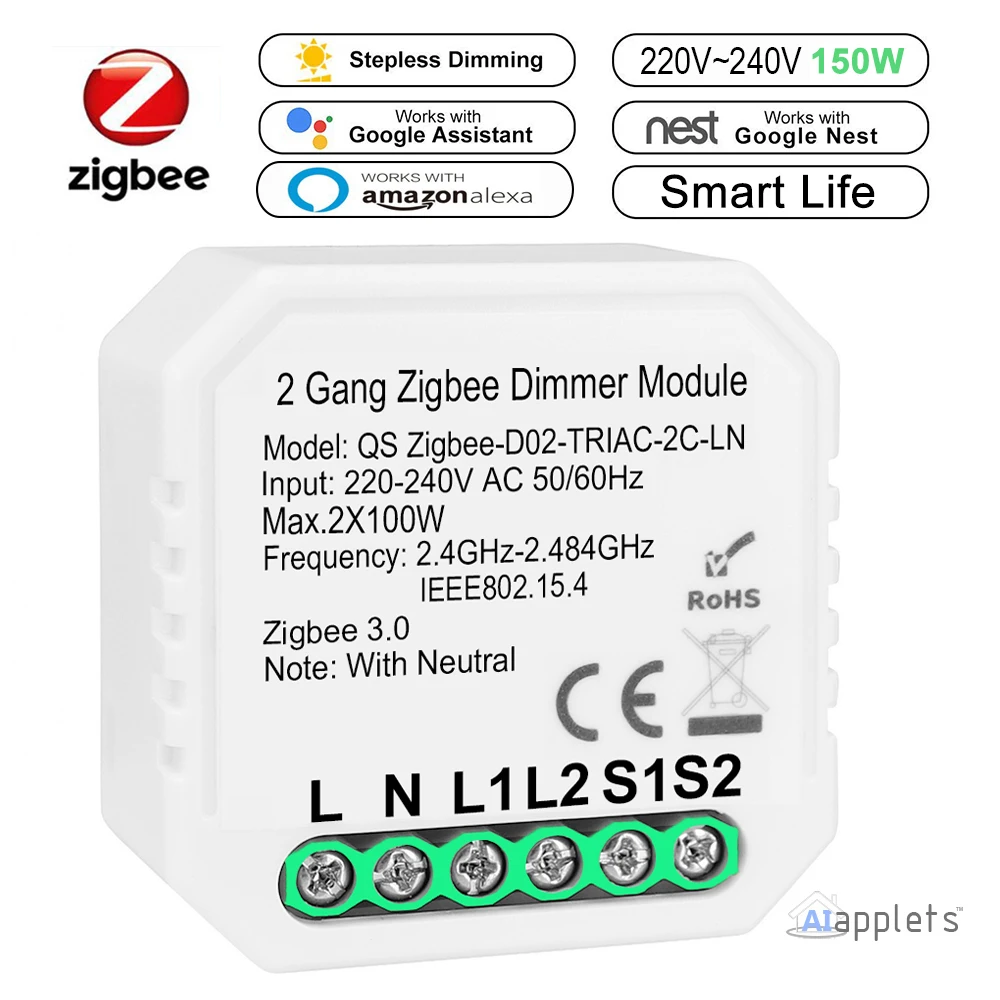 Tuya Zigbee 3.0 Dimmer Smart Switch Module Controller 2 Way Remote Control Smart Light Switch Relay Google Assistant Alexa Echo
