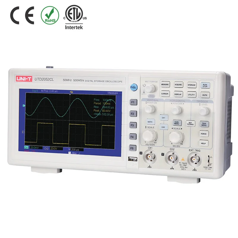 UNI-T UTD2052CL двухканальный цифровой осциллограф 50 МГц полоса пропускания 500 мс/с частота дискретизации